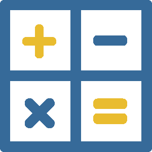 An illustration of a plus sign, minus sign, multiplication sign, and equals sign